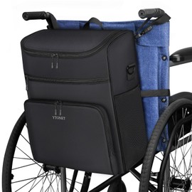 Ytonet Wheelchair Bag, Wheelchair Bag to Hang on Back Large Wheelchair Storage Bag Walker Accessories Insulated Pockets Removable Shoulder Strap 3 Ways Carry Easy Install, 16" L x8.5 W x 17" H Black