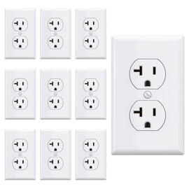 AIDA 20 Amp Outlet Duplex Electrical Receptacle Outlets, Electrical Outlet, 20Amp 125V Heavy-Duty,Wall Plate Included,Residential, 3-Wire, Self-Grounding, UL Listed, Side Wire (10 Pack, White)