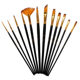 Biglumin Acrylic Paint Brush Set, 12 Pieces, Acrylic Brush, Watercolour Brush, Artist Brush, Acrylic Fine Brush, Bristle Brush, Tendering Hair Brush Set for Beginners, Artists, Adults, Children