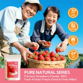 Premium Freeze Dried Strawberry Powder 7.05oz/200g,One Ingredient,No Sugar Added,No Additives,Strawberry Powder for Baking,Drinks,Smoothie Mix and Beverages,Imported Strawberries from Japan Drinks