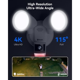 Swann Wi-Fi 4K UHD Security Camera, Surveillance & Security Cameras with Night Vision, Waterproof Motion Activated FloodLight,Wide 115 Degree Viewing, Dimmable 2600 Lumens, Heat Sensing, 2-Way Talk