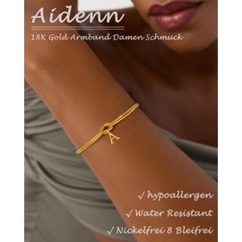 Aidenn Knot Bracelet Women's Gold with Letters Waterproof Bracelets Set 18k Gold-Plated Charm Bracelet Adjustable Stackable Golden Bracelet Gift for Women Jewellery