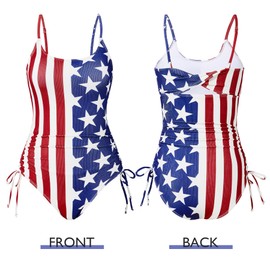 Zando One Piece Ribbed Swimsuit - Women's Slimming Tummy Control Swimwear - Sexy Tie Side American Flag Swimsuits XL