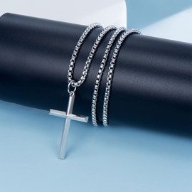 GEMLANTO Sterling Silver Necklace Cross Chain for Men, Sterling Silver Pendant with Stainless Steel Chain Gifts for Him Men Father's Day Chain Length: 60 cm, Stainless Steel