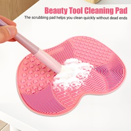 Makeup Brush Cleaner Mat 4 PCS, Makeup Brushs Cleaning Mat Portable, Makeups Brush Cleaner Pad with Suction Cup, for Makeup Cosmetic Brushes(6.1×4.52in+5.85×6.5in)