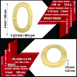 ZhongWang Hardware ZW-A200 4 Inch Bright Brass House Number 0/ZhongWang Hardware ZW-A200 Número de casa de latón brillante de 4 pulgadas0