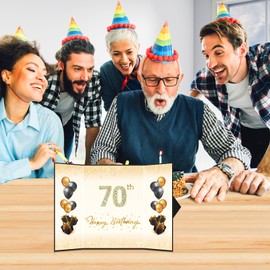 70th Birthday Party Decorations Men Women Black Gold Happy Birthday Signature Guest Book Alternative for Men Women 70th Birthday Anniversary Party Gifts Supplies Favor Decor Greeting Card Creative