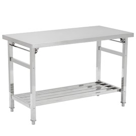 Food Prep Worktable, 24 x 48 Inches Stainless Steel Folding Workbench with Adjustable Shelf, Utility Table for Restaurant, Kitchen, Garage