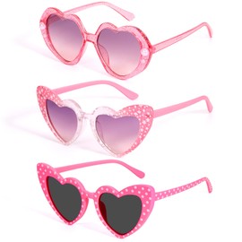 BTHRORO Pack of 3 Children's Heart Sunglasses, Cute Heart Print Glasses, Pink Party Glasses, Heart-Shaped Party Sunglasses for Girls, Shopping, Travel, Summer, Beach, Party Accessories