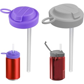 Tapas de Silicona para Latas de Refresco con Pajita, Paquete de 2 Tapas para Latas Pop con Asa, Fundas Reutilizables para Latas de Refrescos, Cerveza, Bebidas y Zumos (Gris Púrpura)