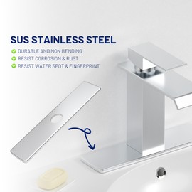 BWE Stainless Steel Plate Faucet Cover Deck Plate 10 Inch for 1 or 3 Hole Bathroom or Kitchen Sink Faucet Chrome Hole Oversized Escutcheon Plate Rectangular Vanity Basin Cover Cap Modern