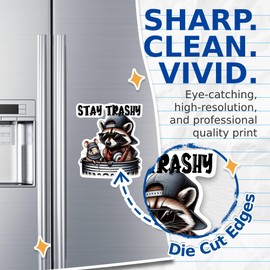 (2 Pack) Stay Trashy Raccoon Magnets - Trash Panda - Funny Raccoon Critter Magnet - 5" On Longest Side - Premium Magnet - for Cars, Refrigerators, Toolboxes, Lockers - Made in USA - MAG0500