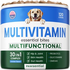 Pawsential Pawsential Dog Vitamins & Supplements Chewable - Glucosamine Omega Probiotics - Dog Vitamins for Skin & Coat, Hip & Joint & Gut Health - Adult & Senior, Small & Large Breed - 120 Ct Beef