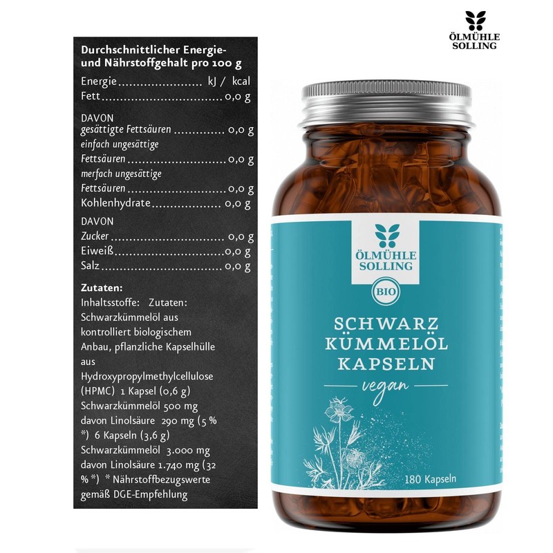 Black Cumin Oil Capsules Vegan Organic with Egyptian Black Cumin