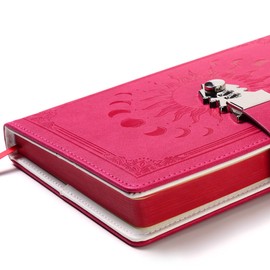 ZXHQ Diary with Lock for Men, Women and Teenagers - A5 Notebook with Pen Set, Refillable Leather Journal with Colourful Page Margin, A5 Size (21 x 15 cm)