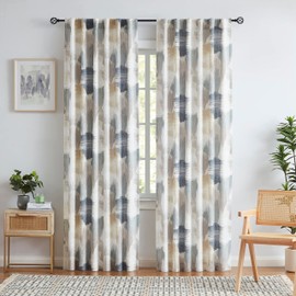 Kayne Studio Blue Tan Boho Semi Sheer Curtains for Living Room Watercolor Abstract Pattern Light Filtering Drapes, 84 Inches Long Colorful Window Panels,Backtab Rod Pocket,52W x 84L Brown,2 Panels