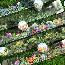 6 Rolls Colorful Floral Washi Tape Set Spring Plant Landscape Scrapbook Tape Vintage Flower Stickers for Journaling Supplies Transparent PET Washi Tapes Junk Journal Scrapbooking Craft Decorative Tape