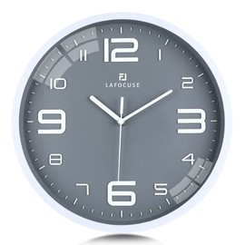 Lafocuse 3D Large Numbers Grey Wall Clock Silent Modern Wall Clock Kitchen No Ticking Easy to Read Decoration for Living Room Bedroom Office 30 cm