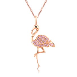 TANGPOET Flamingo Necklace Gifts for Women S925 Sterling Silver Flamingos Pendant Jewelry Stuff Birthday Valentines Mothers Day Christmas Flamingo Gifts for Her Mom with 18"+2" Chain, 23mm(0.91"),