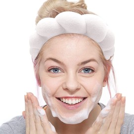 Venda Diadema de Spa para Mujeres, Diadema de Spa con Esponja para Lavarse la Cara, Diadema de Maquillaje Diadema de Spa Puffy, Diadema de Tejido de Toalla para el Cuidado de la Piel, Desmaquillante
