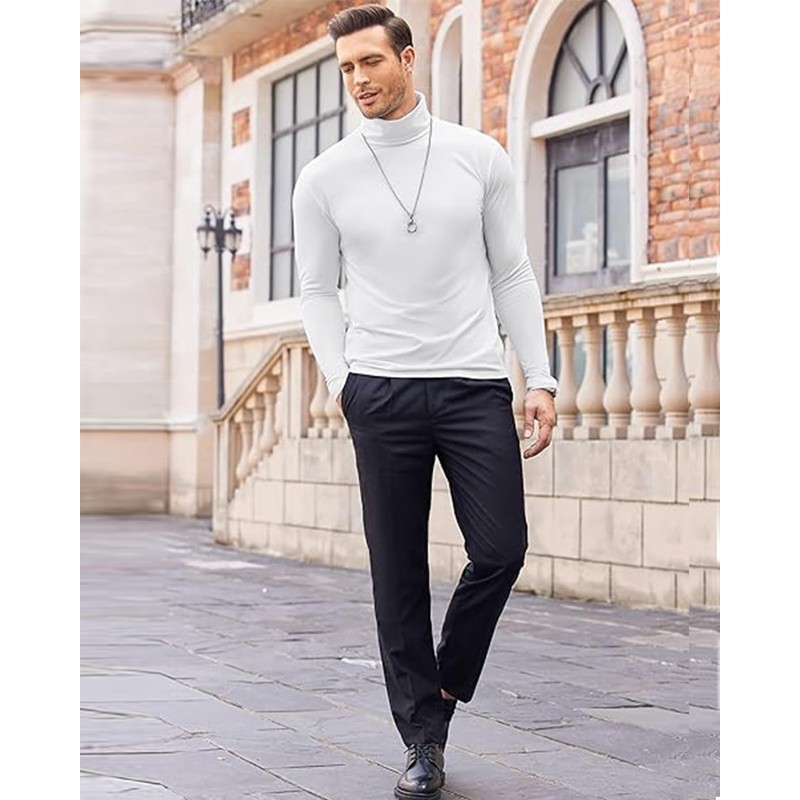 Maavoki Men's Long-Sleeved Shirts Turtleneck Regular Fit Turtleneck Pullover Basic