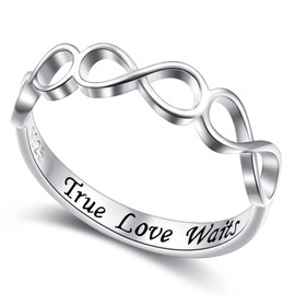 DAOCHONG S925 Sterling Silver Engraved True Love Waits Celtic Love Knot Ring Infinity Knot Ring for Women Girlfriend Wife Wedding Engagement Ring Size 5-10, Sterling Silver, no available