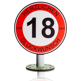 DARO Design - 2024 - Traffic Sign 18 Years Congratulations - 20 cm Large - Road Sign Birthday, Anniversary, Sign, Wooden