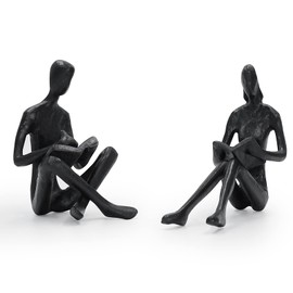 DreamsEden Cast Iron Reading Figurines, Romantic Couple Sculpture Home Decor Accent for Bedroom Bookshelf Office