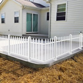 Goleray Vinyl Garden Fence- 1Set, 84" W X 36" H White Picket Panels PVC Fence for Outdoor Patio Pool Dog Temporary Fence, Suitable for Concrete Ground (20 Pickets, Straight)