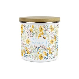 Purely Home Floral Daisies Decaf Canister - White Metal Enamel Kitchen Food Storage Container