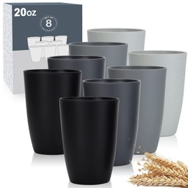 Wheat Straw Cups 8 PCS Good Alternative to Plastic Reusable Cups 20 oz Unbreakable Drinking Cup Reusable Dishwasher Safe Water Plastic Glasses Classic Series