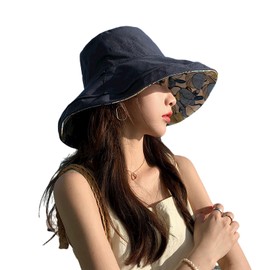 Karsaer G0079 Women's Hat, Spring and Summer, UV Protection, Reversible, Sun Protection, Solid & Floral Pattern, Foldable, Wide Brim, Walking, Bicycle, Travel, String Included, UPF Shade, Cute, UV