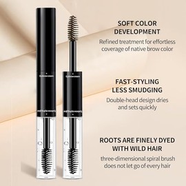Gel para Cejas de Doble Extremo con Color, Fijador de Cejas 3D con Cepillo | Resistente al Agua y Manchas, Secado Rápido, Larga Duración 24H, Efecto C