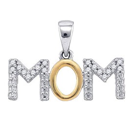 Jewels By Lux Sterling Silver White Diamond Mother Mom 2-tone Charm Pendant 1/10 Cttw In PavŽ Setting with natural round shape white diamond