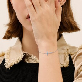 VONALA Cross Bracelet 925 Sterling Silver Bracelet with Cross Turquoise Cross Adjustable Bracelet for Women Religious Jewelry for Women Men, normal, Sterling Silver, no gemstone