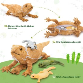 Tezituor Lizard Stuffed Animal with 4 Babies, 26.5" Realistic Big Bearded Dragon Plush Toy Home Decor Birthday Gifts for Boys Girls, Brown