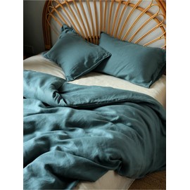 XZ XIFA Blue Linen Duvet Cover Queen, 100% Washed French Flax Linen Bedding with Zipper Closure, Cooling for Hot Sleepers, Textured Bed Sets - 1 Duvet Cover and 2 Pillowcases.