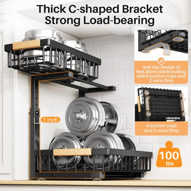 PXRACK 1 Pack Under Sink Organizer,Adjustable Height,2 Tier Pull Out