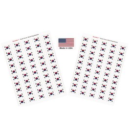 100 Korea, South Flag Stickers; American Made Decals Measure 1.5" x 1" & are Self Adhesive; Two Sheets of 50, 100 Sticker Flags Total