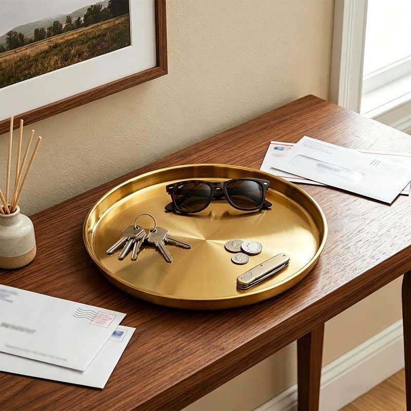 Nexyetnov Gold Round Serving Tray, 12", 1 Pack