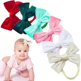 Votoko Baby Hair Bands, Pack of 6 Velvet Bows Headband Bow Girls Baby, Soft and Cute Bows Hair Band Girls, Bow Headband for Newborns and Toddlers