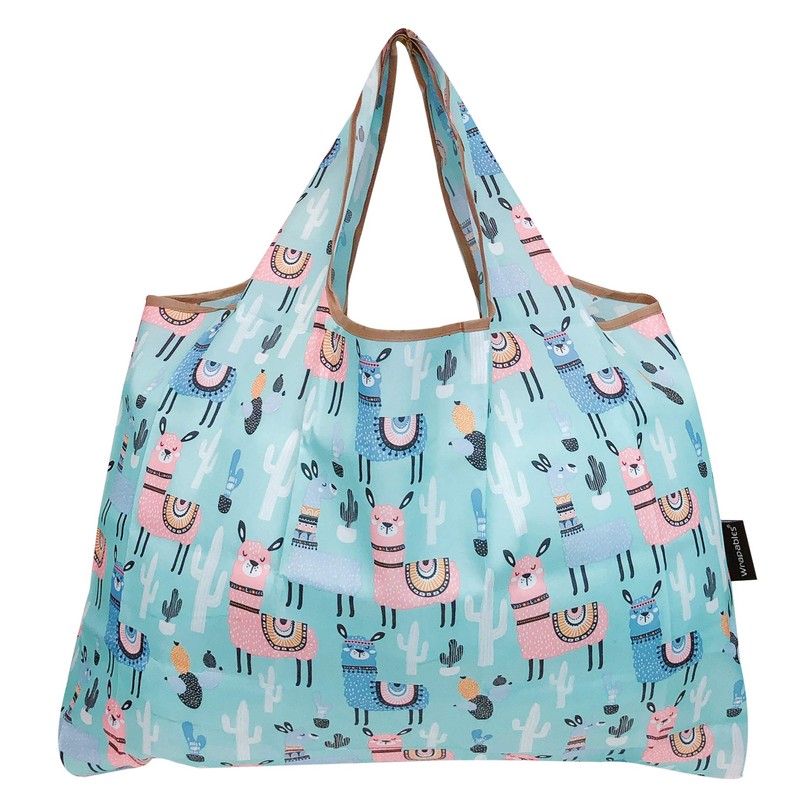 allydrew Large Foldable Tote Nylon Reusable Grocery Bag, Llamas