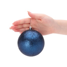 Christmas Concepts® Pack of 5-100mm Large Baubles - Shiny, Matte & Glitter Design - Christmas Decorations (MIDNIGHT BLUE)