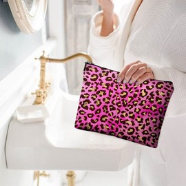 Givotin - Bolsa de maquillaje pequeña para bolso de lona impermeable para mujer, bolsa de artículos de cambiador con cierre para viaje, Bolsas de maquillaje de leopardo, Size: 10"W x 7"H. Hold All Your Necessities, Bolsas de cosméticos de leopardo