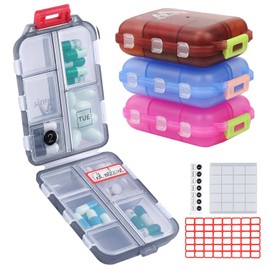 4PS Pastillero portátil para pastillas, diseño semanal, Pastillero compacto,Pastillero de viaje.Caja de almacenaje， Se utiliza para almacenar aceite de pescado, vitaminas y otros medicamentos.