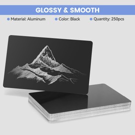 Pack of 250 Blank Business Cards, Metal Aluminium Business Cards, Blank Aluminium Alloy Card, Laser Engraved Business Card, Thick Blank Card, Black, 8.6 x 5.4 cm