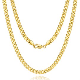 WONRUN 14K Gold Chain for Women Golden Cuban Link Chain for Mens Necklace Chunky Gold Necklace for Women Non Tarnish Strong yet Refined Golden Charm Necklaces for Men 16,18,20,22,24 Inches
