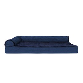 Furhaven Cooling Gel Dog Bed for Large Dogs w/ Removable Bolsters & Washable Cover, For Dogs Up to 95 lbs - Plush & Velvet L Shaped Chaise - Deep Sapphire, Jumbo/XL