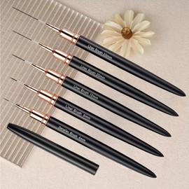 5Pcs Nail Art Brushes, Nail Art Tools Set - French Tip Brush, Liner & Dotting Brushes for Long Lines, Thin Details, Fine Drawing (4/8/12/20/25mm, Black)