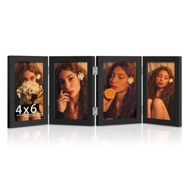 DUENPY 4 Folding 4x6 Picture Frame Horizontal Engineered Wood Accordion Photo Frame with Plexiglass Tabletop Bookshelf Display Black